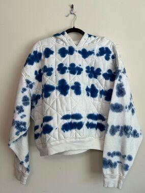 Free People Rare Find Cotton White Blue Tie Dye Hoodie Pullover size S